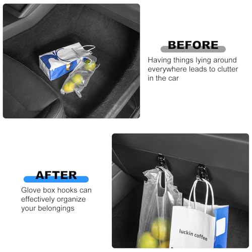 2PCS Glove Box Hook for Tesla Model Y 2026 Juniper [Cool Car Shape, Foldable] Glove Box Organizer Bag Holder Storage Hanger Clip for 2024-2026 Tesla Model 3 Highland and 2025-2026 New Model Y