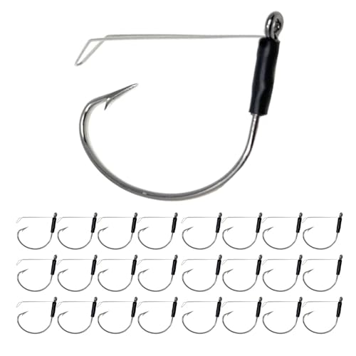Reaction Tackle Wide Gap Wacky Hooks, Weedless Worm Hooks for Bass, High Carbon Steel Hooks for Stick Worm Soft Plastics, Neko Rig and Finesse Fishing (25-Pack) - size: #1 Wire Guard