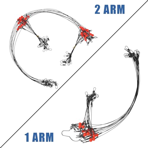 Fishing Leaders Saltwater Tackle Surf Fishing Rigs High Strength Fishing Wire Leader Line Rig with Swivels Snap for Lures Bait Hooks - color: Black Stainless Steel, style: 1 Arm, 12pcs