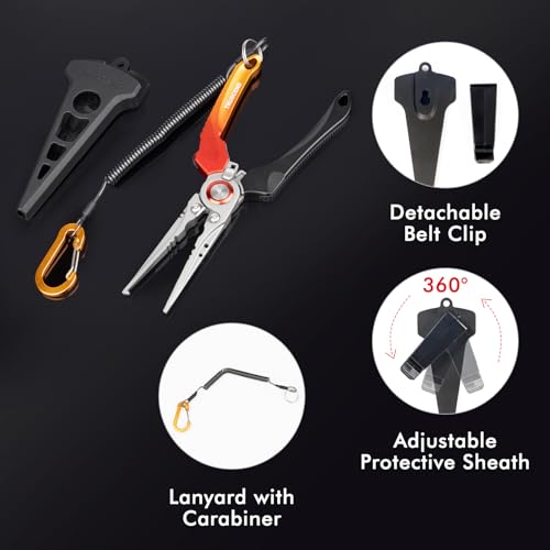 TRUSCEND Easy Use Lockable Fishing Pliers with Tungsten Carbide Cutter, Innovative Ergonomic Handy Handle, Saltwater Corrosion Resistant Teflon Coated Fishing Tool, Light Multi-Function Fishing Gear - color: A2-gold