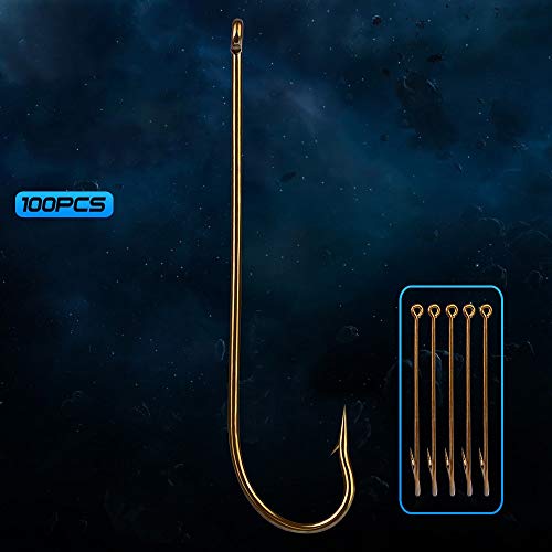 100pcs Long Shank Fishing Hooks High Carbon Steel Fly Tying Jig Hooks Super Sharp Barbed Hook Tips Tan Color 13 Sizes for Choice - size: 3/0#