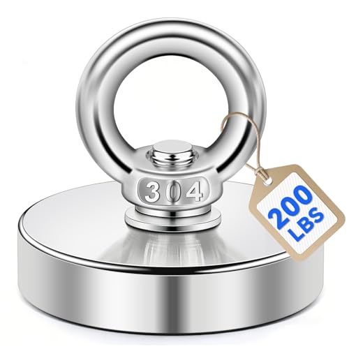 DIYMAG Strong Neodymium Fishing Magnets, 200 Lbs(91 KG) Pulling Force Rare Earth Magnet with Countersunk Hole Eyebolt Diameter 1.73 inch(44 mm) for Retrieving in River and Magnetic - size: 44mm
