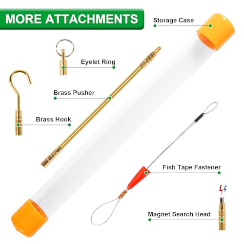 32.5FT Fiberglass Running Electrical Wire Cable Glow Rods Wire Pulling, Fish Tape Set with Accessories, Green