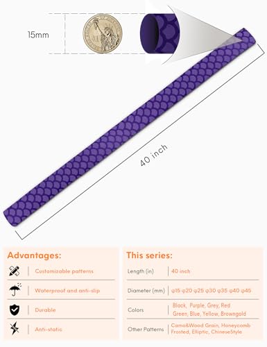 Accering Fishscale Pattern Shrinking Heat Shrink Tubing Fishing Rod Grips Wear-Resistant for Fishing Gear Handles (φ15mm, L3.3ft, Purple) - color: Purple, size: φ15mm, L3.3ft