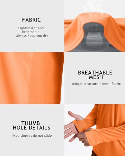 Roadbox Men's UPF 50+ Hooded Fishing Shirts Long Sleeve Sun Protection Hoodie, Hiking Running Swimming Rash Guard with Mask - color: Orange, size: Medium