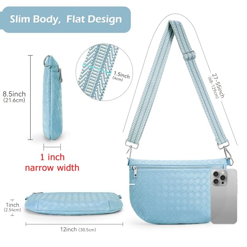 KALIDI Woven Crossbody Bags for Women Travel Vegan Leather Fanny Packs for Woman Men Cross Body Purse Fashion Belt Bum Bag - color: Blue