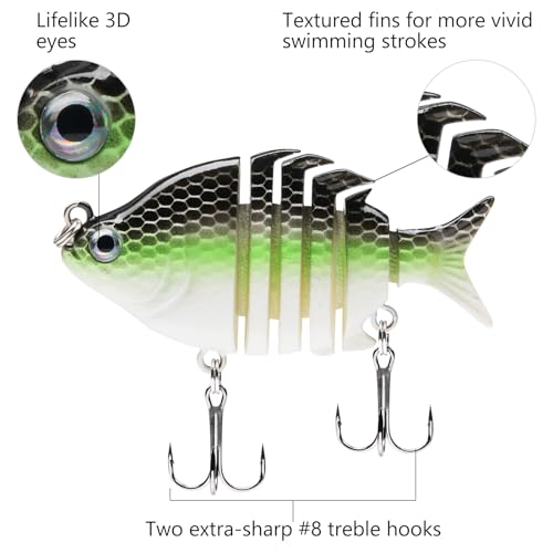 Bassdash SwimPanfish 2.5”/0.34oz Hard Bluegill Swimbaits Multi Jointed Topwater Trout Bass Fishing Crank Lure,Pack of 4 - color: WFBY