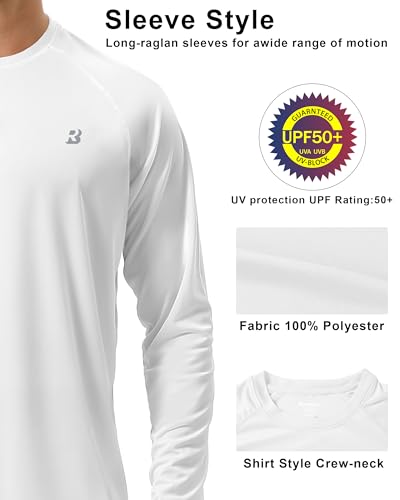 Roadbox Mens UPF 50+ UV Sun Protection Shirts Outdoor Long Sleeve SPF Rash Guard for Fishing Hiking Swimming Running - color: 1 Pack - White, size: XX-Large