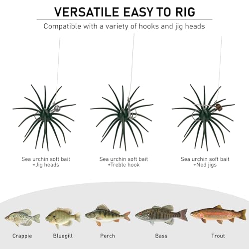 QualyQualy Urchin Bait for Bass Fishing, Floating TPE Creature Lures - 2.5'' / 3.6''/ 4'' /5.1'' Multi-Tentacle Soft Plastic Bait for Bass, Walleye, Pike - color: #08 White, size: S-10pcs