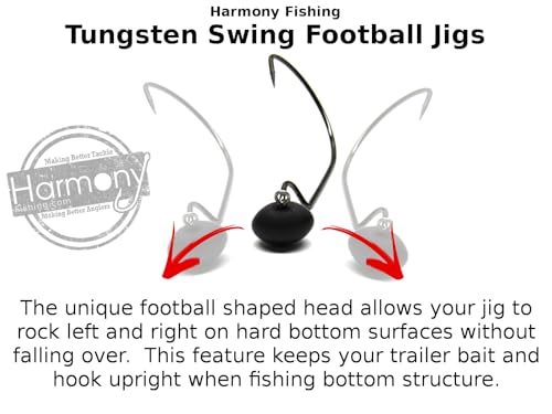 Harmony Fishing - Tungsten Swing Football Jigs [Pack of 3 w/ 10 Bait Pegs] (Swinging Football/Rugby jigs with Hooks for bass Fishing) - size: 1/2 oz, 3/0 Hook (3 Pack)