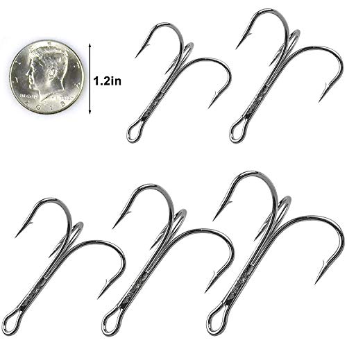 Fishing Treble Hooks, Freshwater Saltwater Triple Fishing Hooks for Snagging Trout Walleye Catfish Lures Baits Replacment, Extra Strong Sharp, Silver, 20/50pcs - size: 6/0-20pcs