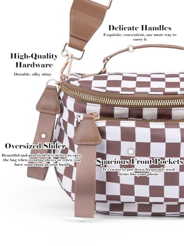 Checkered Crossbody Bag Bum Bag For Women,Spacious Checkered Purse Fanny Packs,Upgraded Version With Carry Handle - color: Handle Checkered - Coffee