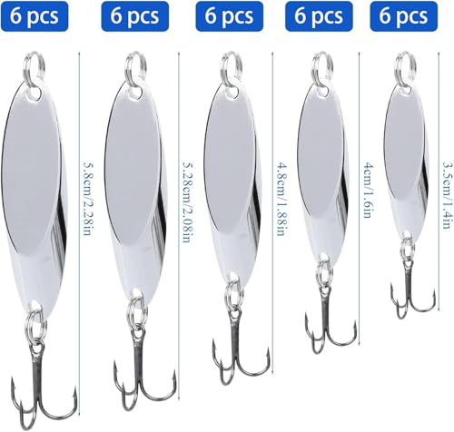 Fishing Lures Fishing Spoons, 5pcs/25pcs/30pcs/50pcs Trout Lures Bass Lures Hard Metal Spinner Baits for Salmon Bass Trout - color: 30PCS