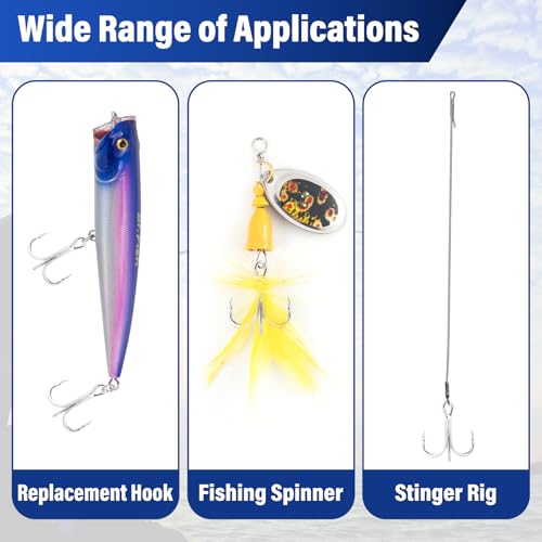 Dr.Fish 30 Pack Hybrid Fishing Treble Hooks 2X Strong, #14-#3/0, Triple Hooks High Carbon Steel Hollow Point, Replacement Hard Lures Crankbait Freshwater Saltwater - size: #12-30 Pack