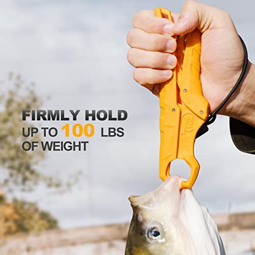SNAIL TRAIL 7.5''/9'' Floating Fish Gripper, Fishing Grabber, Catfish Mouth Pliers, Caught Bass Holder, Digital Scale Hook Clamp, Saltwater Lip Grip Tool with Lanyard, Gifts for Men, Yellow - color: Yellow, size: 9"