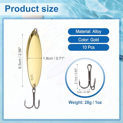 Fishing Spoons Lures, Metal Saltwater Treble Trout Lures Jigging Spoon with Treble Hooks Casting Spinner Baits - color: Gold, size: 28g / 1 oz