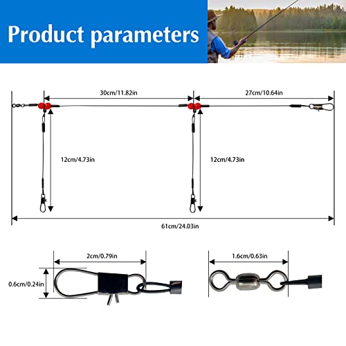 YOTO Fishing Leaders,Stainless Steel Tackle Rig with Tackle Lure Swivels Snaps, Saltwater rig Wire Leader Fishing Leader Wire Bottom rigs for Saltwater - color: Black Fishing Leaders, style: 2arm-12pcs