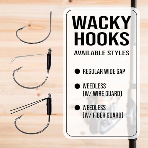 Reaction Tackle Wide Gap Wacky Hooks, Weedless Worm Hooks for Bass, High Carbon Steel Hooks for Stick Worm Soft Plastics, Neko Rig and Finesse Fishing (25-Pack) - size: #1/0 Wire Guard