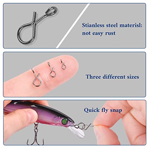 SILANON Fly Fishing Snaps,150pcs Fly Fishing Quick Clips Quick Change Lure Clips Micro Fly Snap Swivels No Knot Fast Snap Stainless Steel Lure Connector for Flies Hooks Jigs Lures 3 Sizes - size: Size S-5.5LB-150PCS