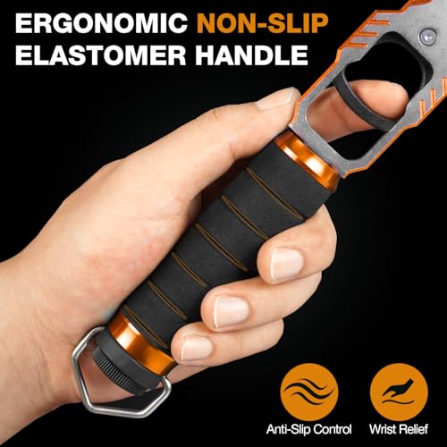 Ghosthorn 11" Aluminum Alloy Fish Lip Gripper with Scale - 40lbs Saltwater Fishing Grabber Tool, 360° Swivel Non-Slip Handle, Corrosion-Resistant Fish Holder for Caught Fish, Fish Control Tackle - color: Orange