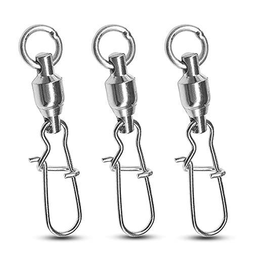 Atibin High Strength Fishing Swivels Tackle Stainless Connector Fishing Snaps Swivel Steel Lock Snap Swivels Saltwater Line Lure Connector - size: Size 4+4 (76lb) 25 pcs