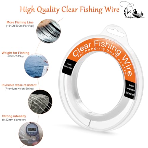 Clear Fishing Line Wire 755 ft, Invisible Monofilament Fishing Line Wire, Nylon String for Hanging Balloons Garland Crafts Picture Decorations, Clear String Threads Cords WUINOID - style: 0.22mm/1640ft