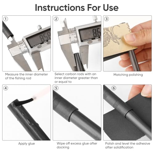 POPETPOP Carbon Fiber Supply Fishing Rod Tips Repair Kit Pole Repair Carbon Fiber