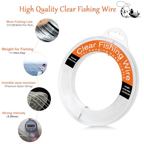 Clear Fishing Line Wire 755 ft, Invisible Monofilament Fishing Line Wire, Nylon String for Hanging Balloons Garland Crafts Picture Decorations, Clear String Threads Cords WUINOID - style: 0.3mm/1312ft