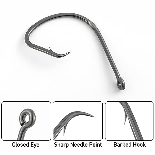 Dr.Fish 100 Pack Light Circle Hooks for Fresh & Saltwater Fishing, Offset Wide Gap Live Bait Fishing Hooks Bass Mackerel Striper Flounder Catfish - size: #5/0-100 Pack