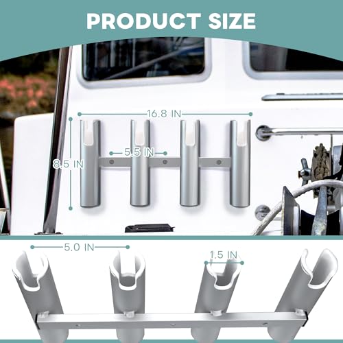 Aluminium Fishing Rod Holders for Boat, Wall-Mounted Fishing Pole Roof Rod Rack,Surf Fishing Rod Holder for Truck, Boats & Yacht - color: 4 Tubes Sliver