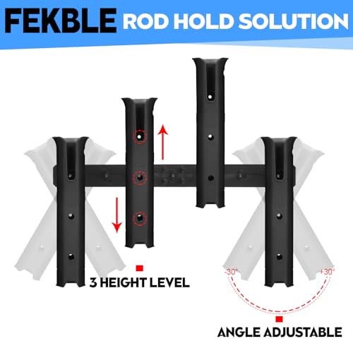 Adjustable Fishing Rod Holders for Golf Cart 4 Tube Wall Mounted Fishing Rod Holders for Boat, Bike, Garage, Kayak, Crate, Wagon & Rv, with Mounting Screws and Elastic Cords - color: Black