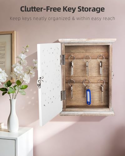 Uniclife Key Holder Wall Mount, Home Key Holder for Wall, Wooden Key Box Wall Mount, Small Wall Cabinet with Key Hooks, Key Hanger, Decorative Hanging Key Rack for Entryway & Office - color: White, size: 12 Hooks, No Key Tags