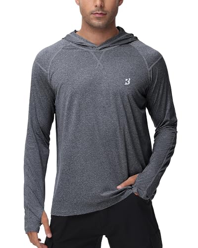 Roadbox Mens UPF 50+ Fishing Shirts, Long Sleeve UV Sun Hoodie, Hiking Running Swim Athletic Workout Shirt - color: A02-deep Flower Gray, size: Small