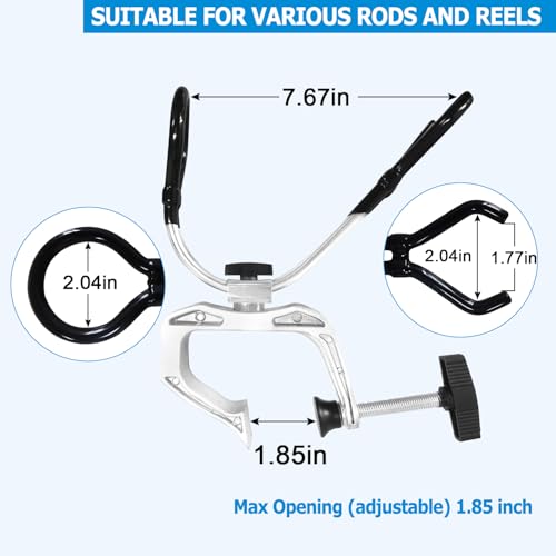 LBW Boat Fishing Rod Holder Dock Fishing Pole Holder 360 Degree Adjustable Dual-use Clamp on Rod Holder for Boat Aluminum Alloy Fishing Tackle Tool 2 Pack