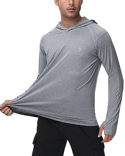 Roadbox Mens UPF 50+ Fishing Shirts, Long Sleeve UV Sun Hoodie, Hiking Running Swim Athletic Workout Shirt - color: A02-gray, size: Large