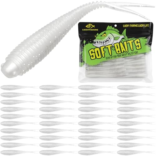 LUCKYFISHING Soft Plastic Baits 20PCS/30PCS/40PCS Forked Tail Fishing Soft Bait for Bass Walleye Trout Crappie Lures 3in/3.5in/4in - color: Pearl White, size: 3in-40pcs