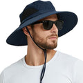 Wide Brim Sun Bucket Hat, Waterproof Boonie Hat for Men & Women | UPF 50+ UV Protection, Adjustable Fit, Chin Strap & Sweatband, Foldable Durable for Fishing Hiking Garden Beach - color: 01 Navy Blue