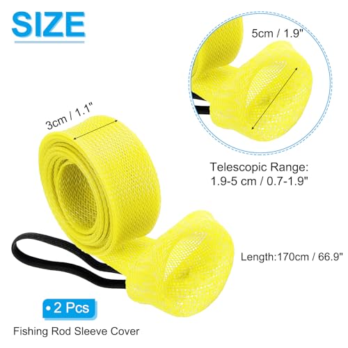 PATIKIL Rod Sock, Fishing Rod Sleeve Cover Braided Mesh Pole Protector Gloves Fishing Tools Flat End for Spinning Fishing Rod Fly Rod Ice Rod Casting Rod - color: Yellow, size: 67 Inch