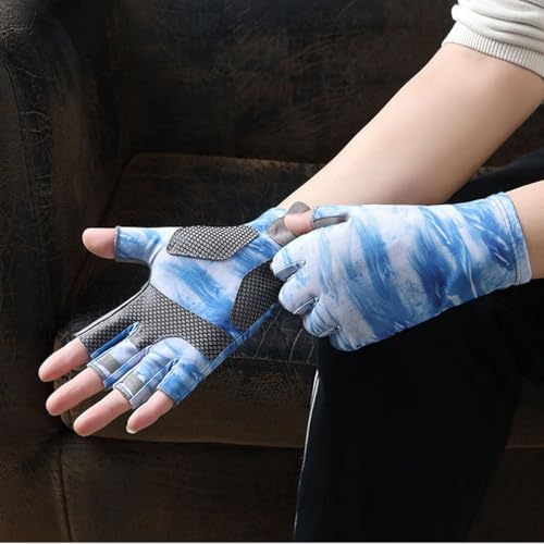 Sun Gloves UPF 50+ Fishing Gloves, Fingerless Sun Protection UV Protection Fishing Gloves Men/Women for Kayaking, Hiking, Paddling, Driving - color: Light blue, size: Medium