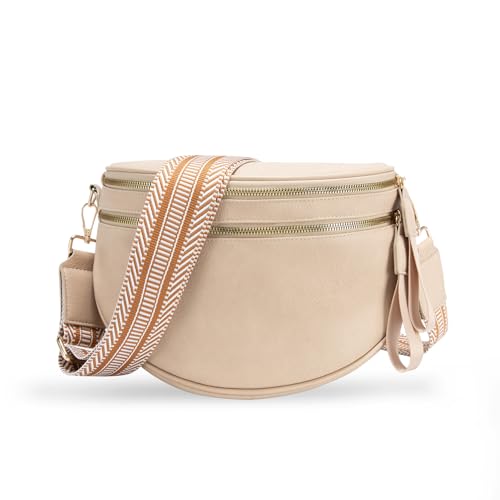 oscaurt Leather Crossbody Bag Bum Bag for Women Large Sling Bag Cross Body Purse Shoulder Handbag Fanny Pack - color: Apricot, size: Large