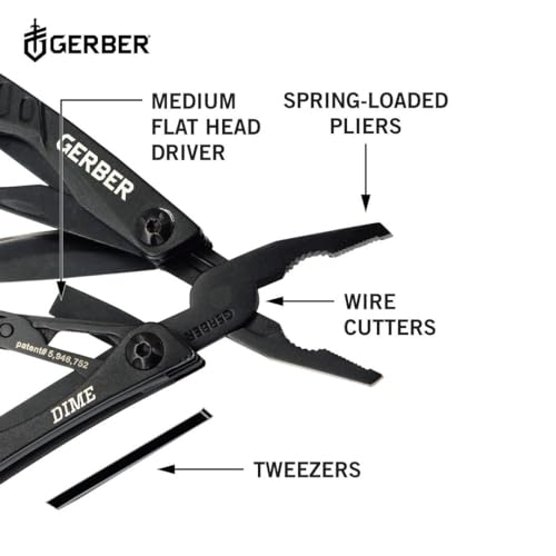 Gerber Gear Dime 12-in-1 Mini EDC Multitool - Needle Nose Pliers, Pocket Knife, Keychain, Bottle Opener - Gifts for Men, EDC Gear and Equipment - Black - color: Black, size: Single