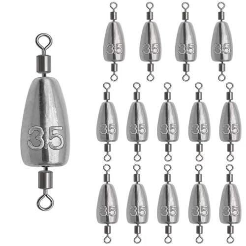 15Pcs Fishing Weights Sinkers Inline Trolling Fishing Weights with Inner Swivels Bullet Sinkers Fishing Weights for Saltwater Freshwater Fishing - size: 1/8oz