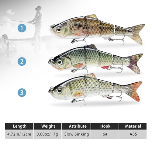 TRUSCEND Swimmax Easy Catch Fishing Lures with BKK Hooks, Wiggling, Vibrating, Rattling and Gurgling for More Bites, Heavy-Duty Dyneema Fiber Jointed Swimbaits for Bass, Trout, Crappie, Walleye, Pike - color: B2-4.7",0.6oz