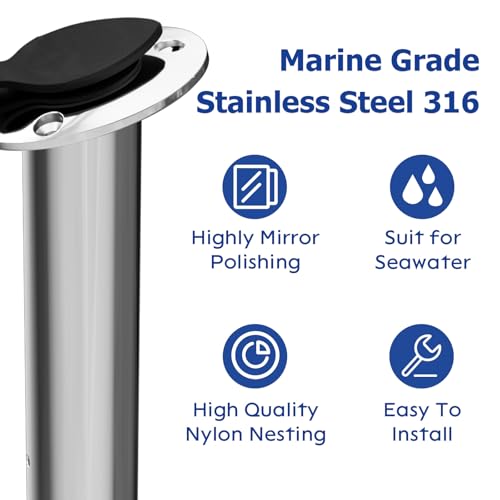 Fishing Rod Holder 2 Pack, 316 Stainless Steel 15/30/90 Degree Rod Holders for Fishing Boat, Flush Mount with Cap, Heavy Duty
