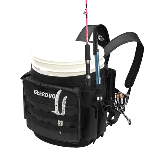 Fishing Bucket Backpack with Rod & Plier Holder and Pockets for Fishing, Hunting, Apple Picking for 5 Gallon Bucket (Black) - color: Black