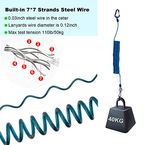 Fishing Lanyard, Heavy Duty Coiled Lanyards Stainless Steel Wire Inside, Safety Rope Extension Cord Tether Retractable Fishing Accessories for Rods, Pliers, Boating, Paddles, Kayak - color: Blue