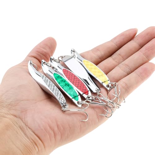 5pcs Fishing Lures Fishing Spoon, Trout Bass Lures Spinning Spoon, Hard Metal Spinner Baits Fishing Lure Spinnerbait