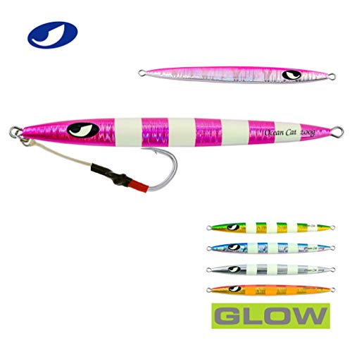 OCEAN CAT Slow Pitch Jig Flat Fall Jig Saltwater Fishing Luers Mental Vertical Jigging Baits with Hooks 5 Colors 4 Weights - color: #015:Pink, size: 10 4/7oz(300g)