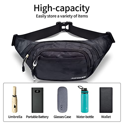 Crossbody Fanny Pack for Women Men, 5-Zipper Pockets Water Resistant Practical Waist Bag, for Outdoor Running Cycling Sports Travel Hiking Fishing Fashion Black Belt Bags - color: Camo Black
