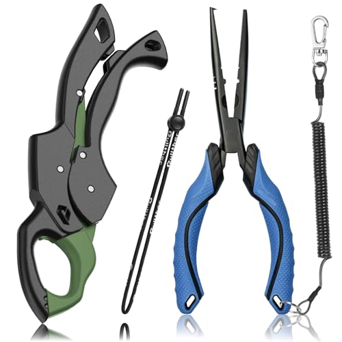 Fish Gripper 9.2",Muti-Function Line Cutter Fishing Pliers, Saltwater Fishing Tool Kit,Fishing Gear with Fishing Lanyard - color: 9"Fishing Pliers Blue